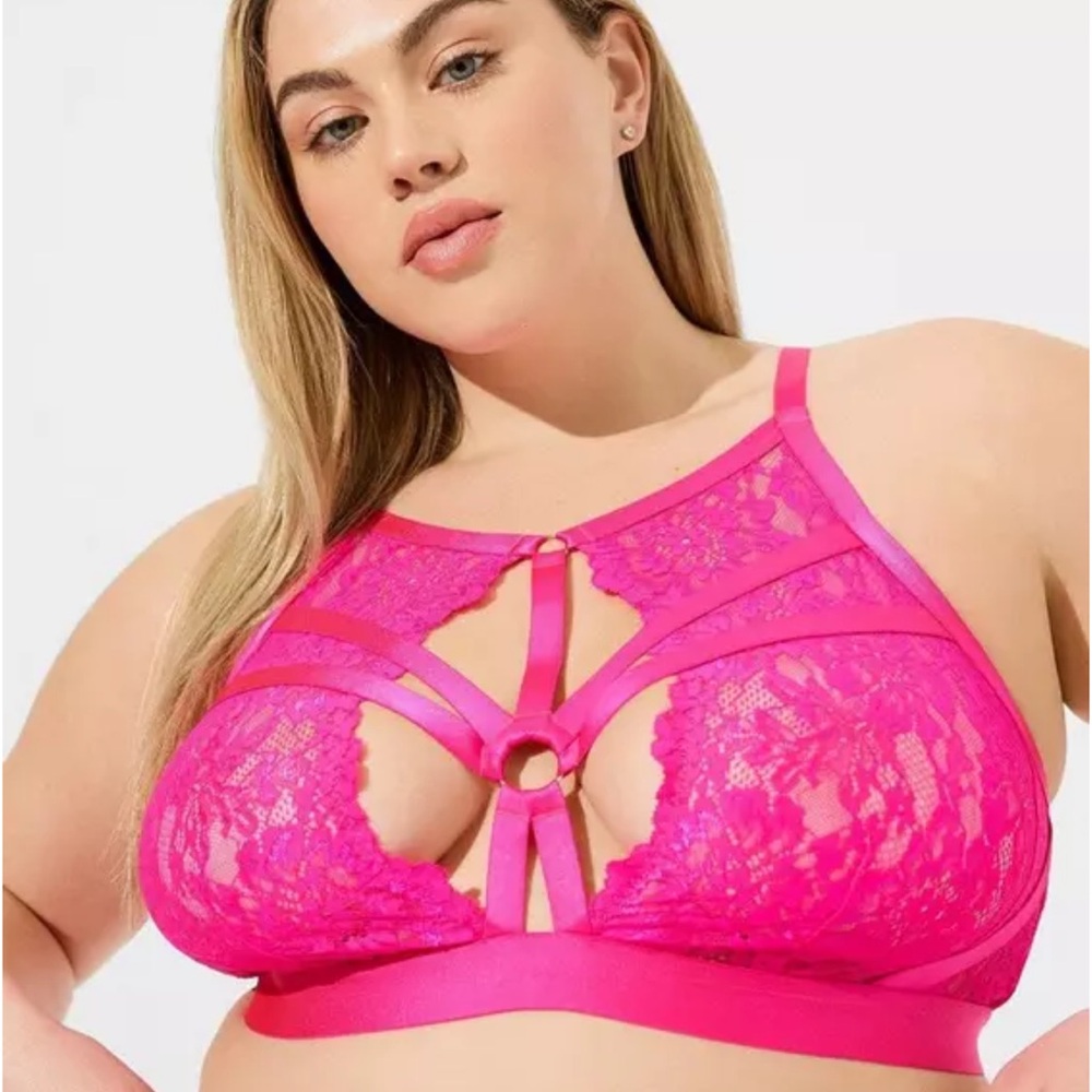 torrid Hot Pink glo  Lace Strappy Bralette new size 3x